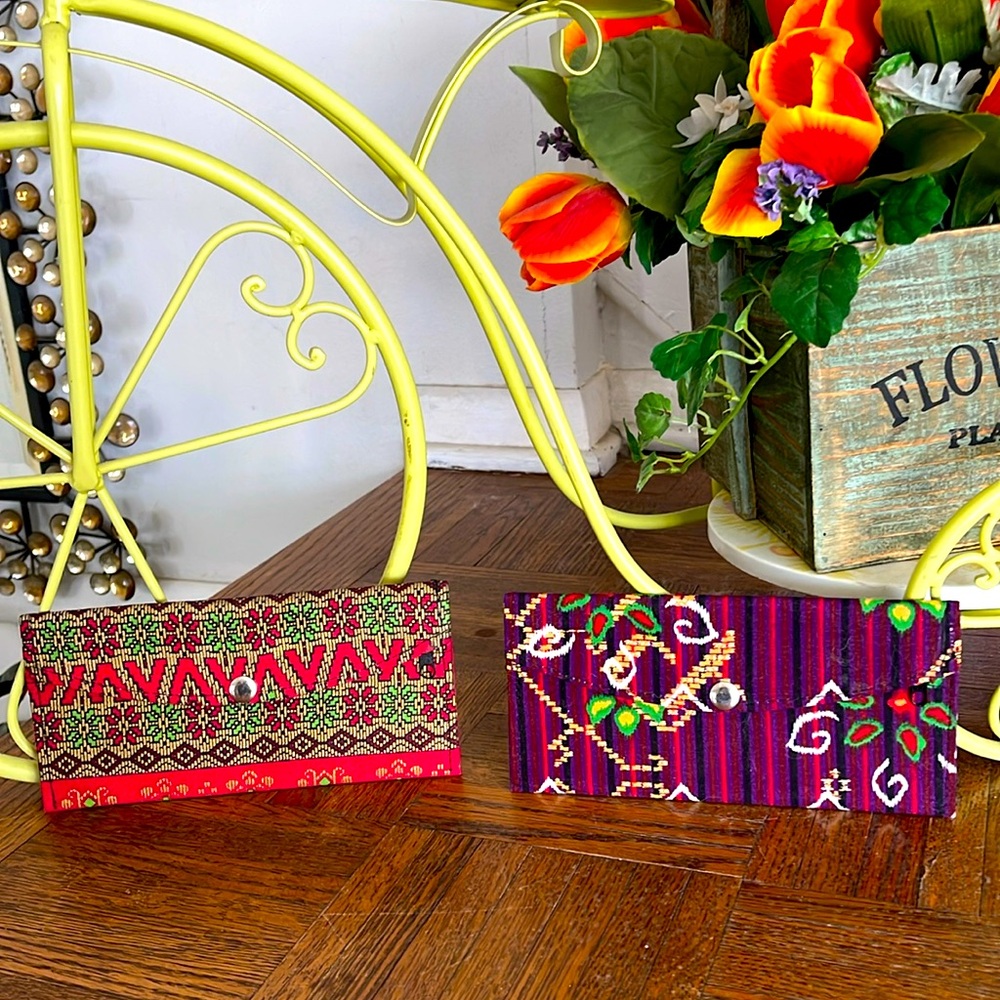 - Lot of 2 NWOT handmade fabric patterned thin wallet